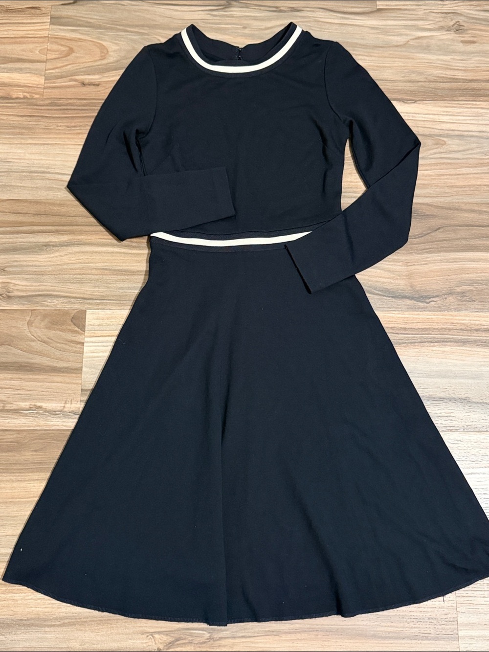 Hobbs London Charlene Dress Women’s Sz. 4 Knit L/S Midi Classic Academia Navy